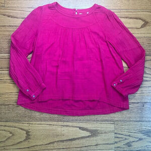 Xirena Pink Cotton Essential Beachy High Neck Long Sleeve Blouse A35